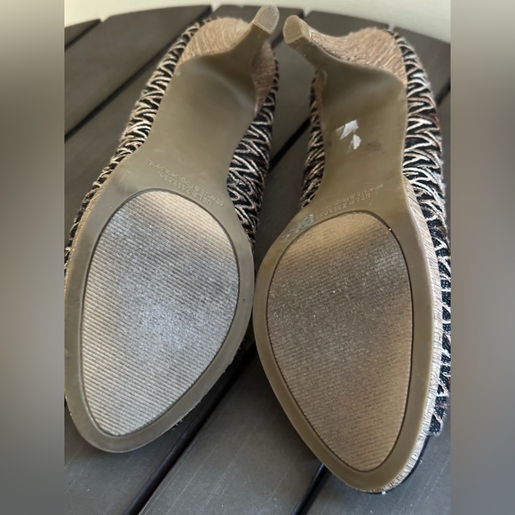 Jones Studio Black Brown Tan Zig Zag Lines  4 inch Wooden High Heels Look Sz 7 - Picture 9 of 15